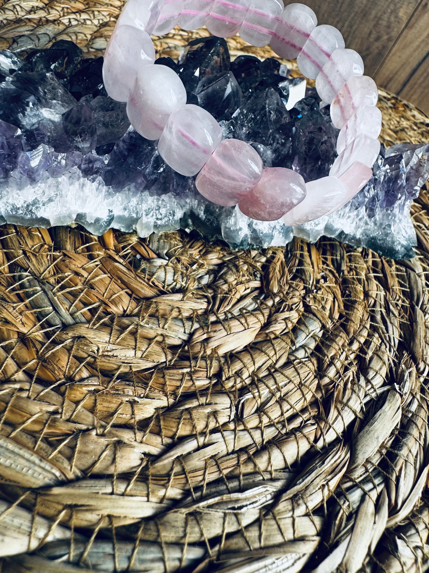 🩷Pulsera de Cuarzo Rosa – Cuenta cuadrada