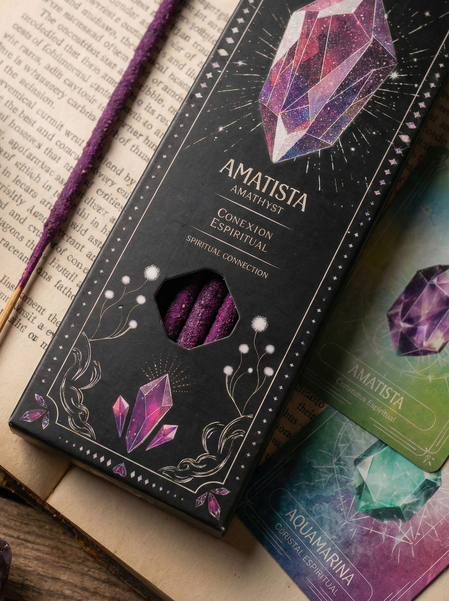 Incienso Tarot Gemas Amatista Sagrada Madre – Violeta y Lavanda | Ritual de Calma y Protección