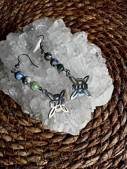 🔱 Pendientes Nudo de Bruja Plateado con Ágatas