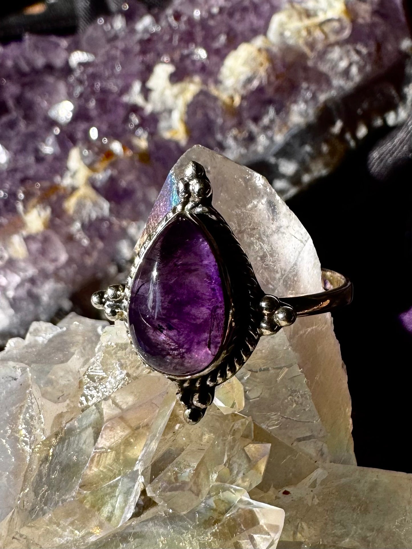 💜 Anillo Ajustable de Amatista en Plata 💜