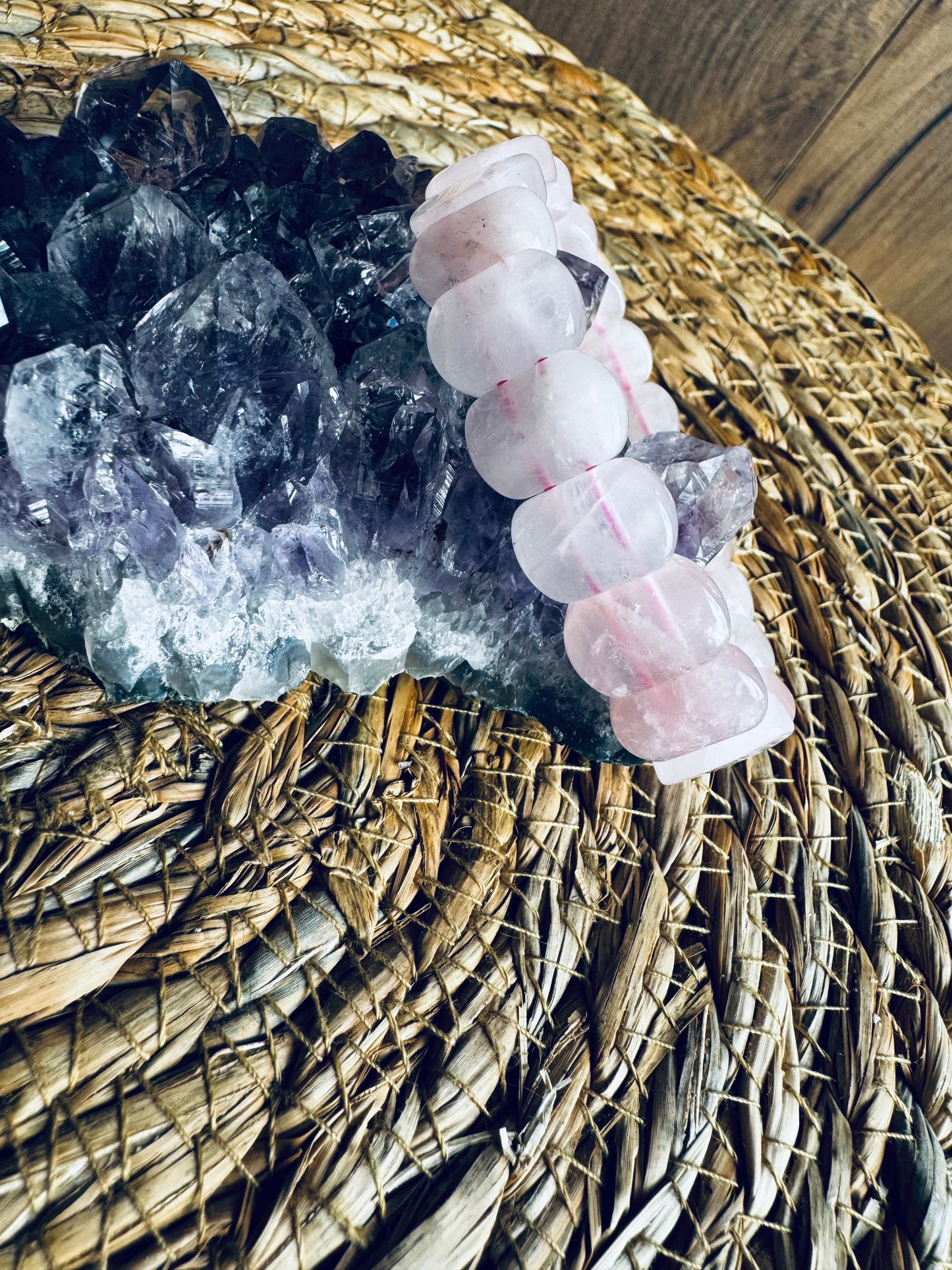 🩷Pulsera de Cuarzo Rosa – Cuenta cuadrada