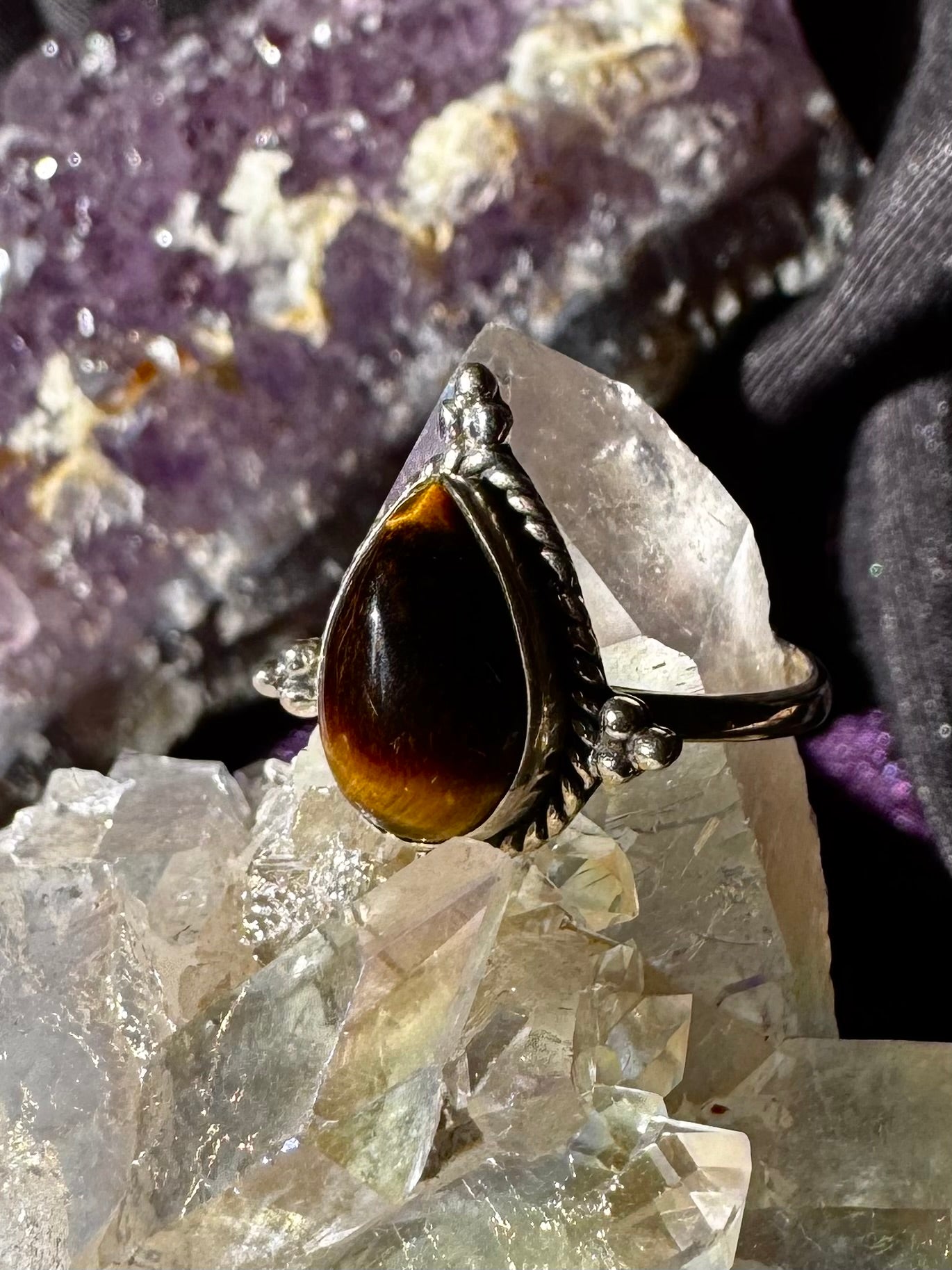 💫 Anillo Ajustable de Ojo de Tigre en Plata 💫