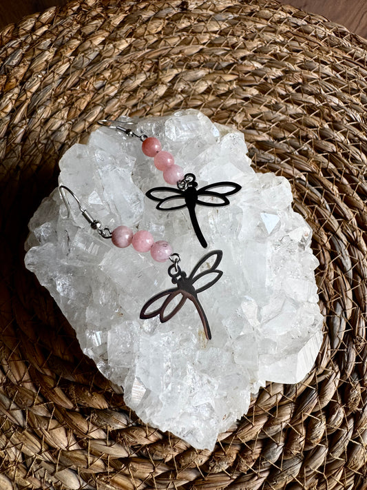 🐉 Pendientes Libélula con Ópalo Rosa