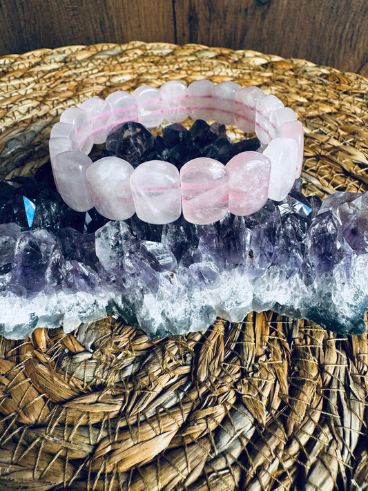 🩷Pulsera de Cuarzo Rosa – Cuenta cuadrada