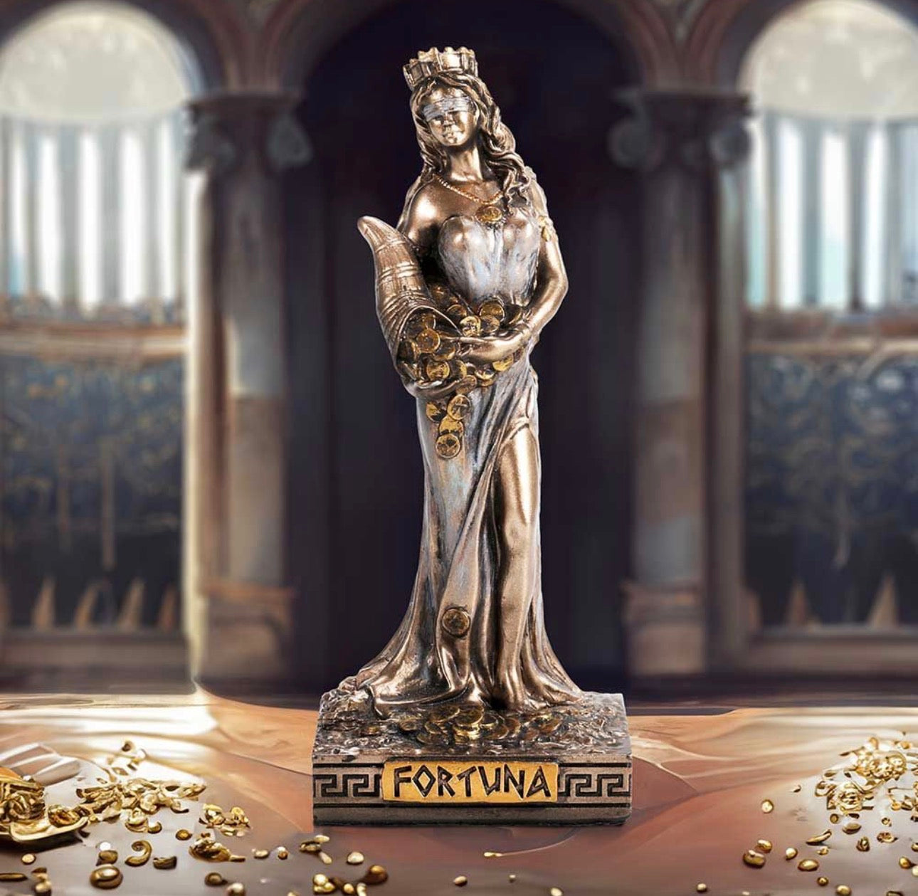 Fortuna Figura de bronce 9 cm – Mini Fortuna, Diosa de la abundancia