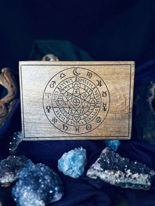 🔮✨ Gran Caja de Madera de los Horóscopos – Guarda tus Tesoros con Magia ✨🔮