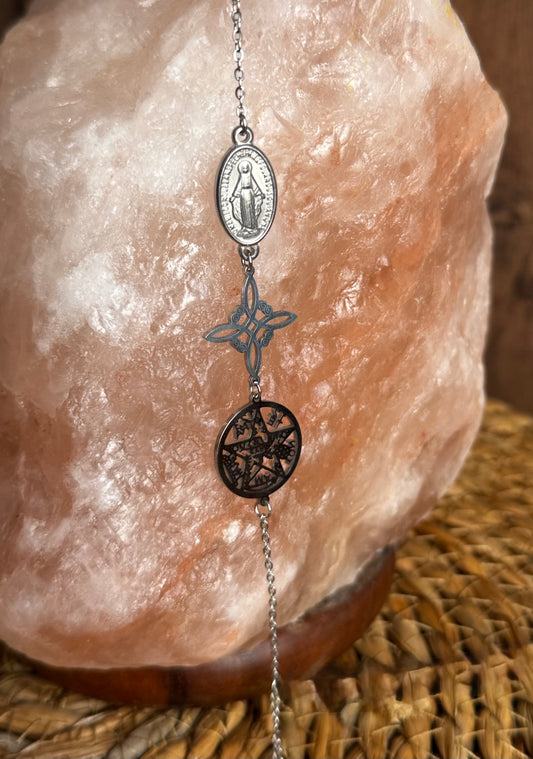 Pulsera de Triple Protección con la Milagrosa en acero