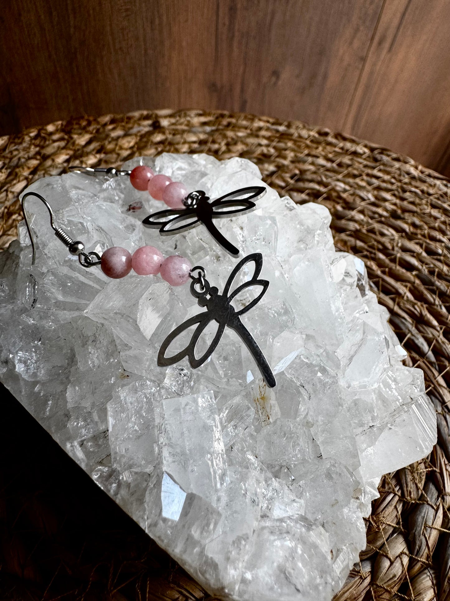 🐉 Pendientes Libélula con Ópalo Rosa