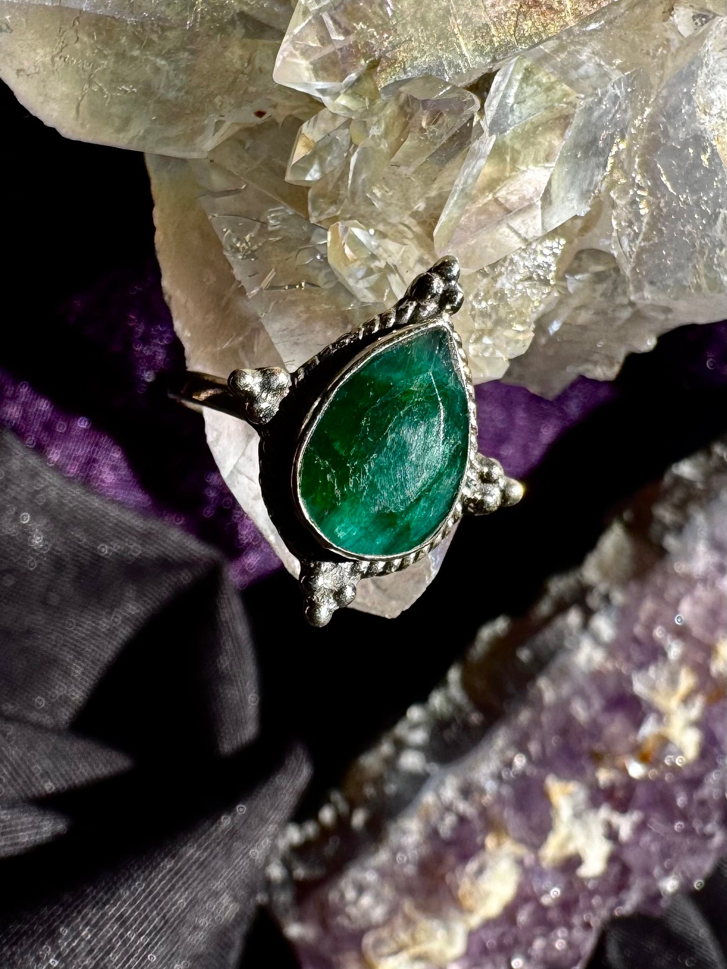 💚 Anillo Ajustable de Esmeralda Facetada en Plata 💚