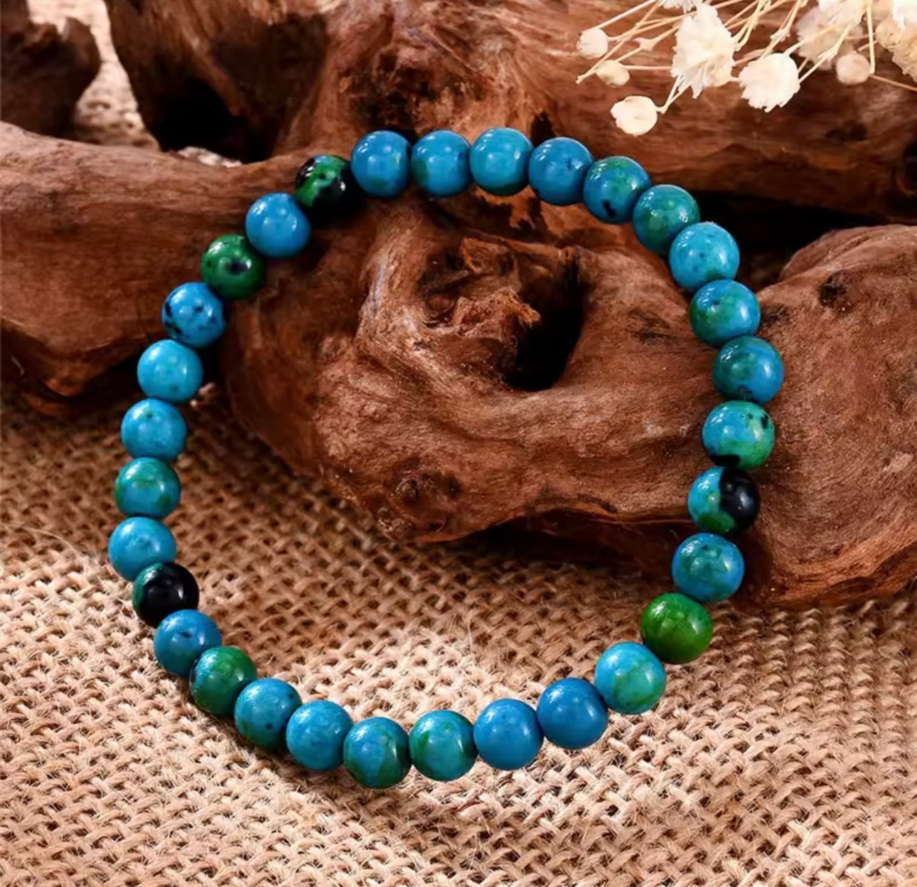 Pulsera de Crisocola Potenciada 10mm · Sanación y Calma