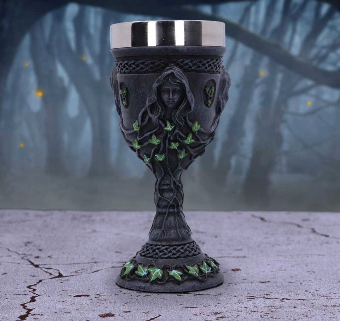 🌙 Cáliz Triple Diosa · Mother, Maiden & Crone · 21 cm