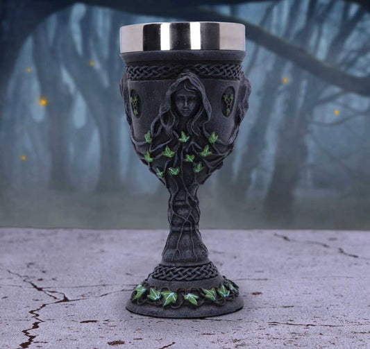 🌙 Cáliz Triple Diosa · Mother, Maiden & Crone · 21 cm