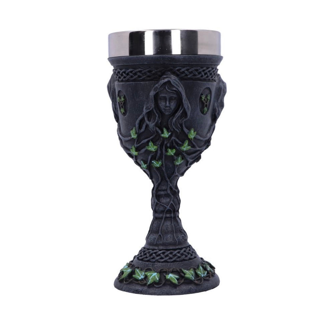 🌙 Cáliz Triple Diosa · Mother, Maiden & Crone · 21 cm
