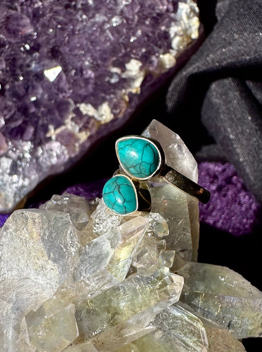 💍✨ Anillo Ajustable de plata y Turquesa Doble ✨💍