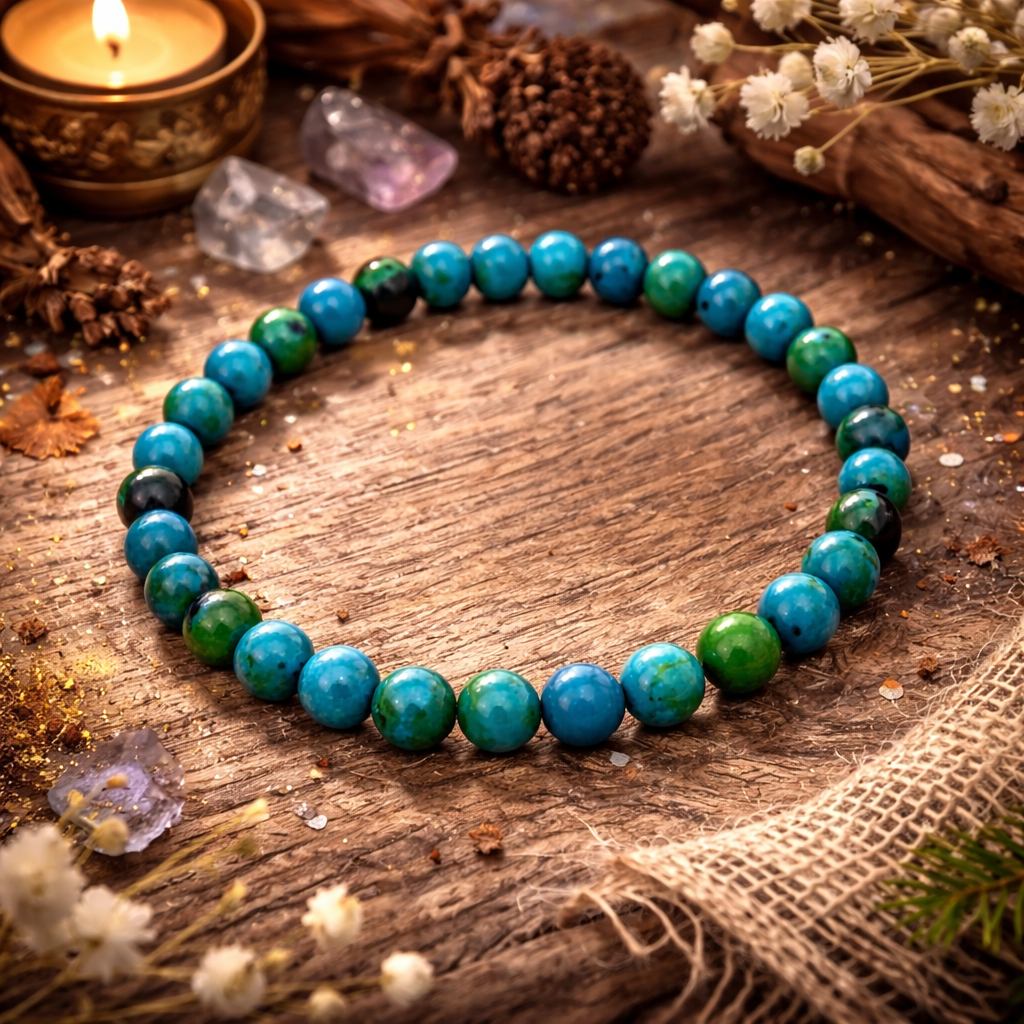 Pulsera de Crisocola Potenciada 10mm · Sanación y Calma