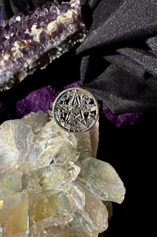 🛡️✨ Anillo Ajustable Tetragramatón en Plata ✨🛡️