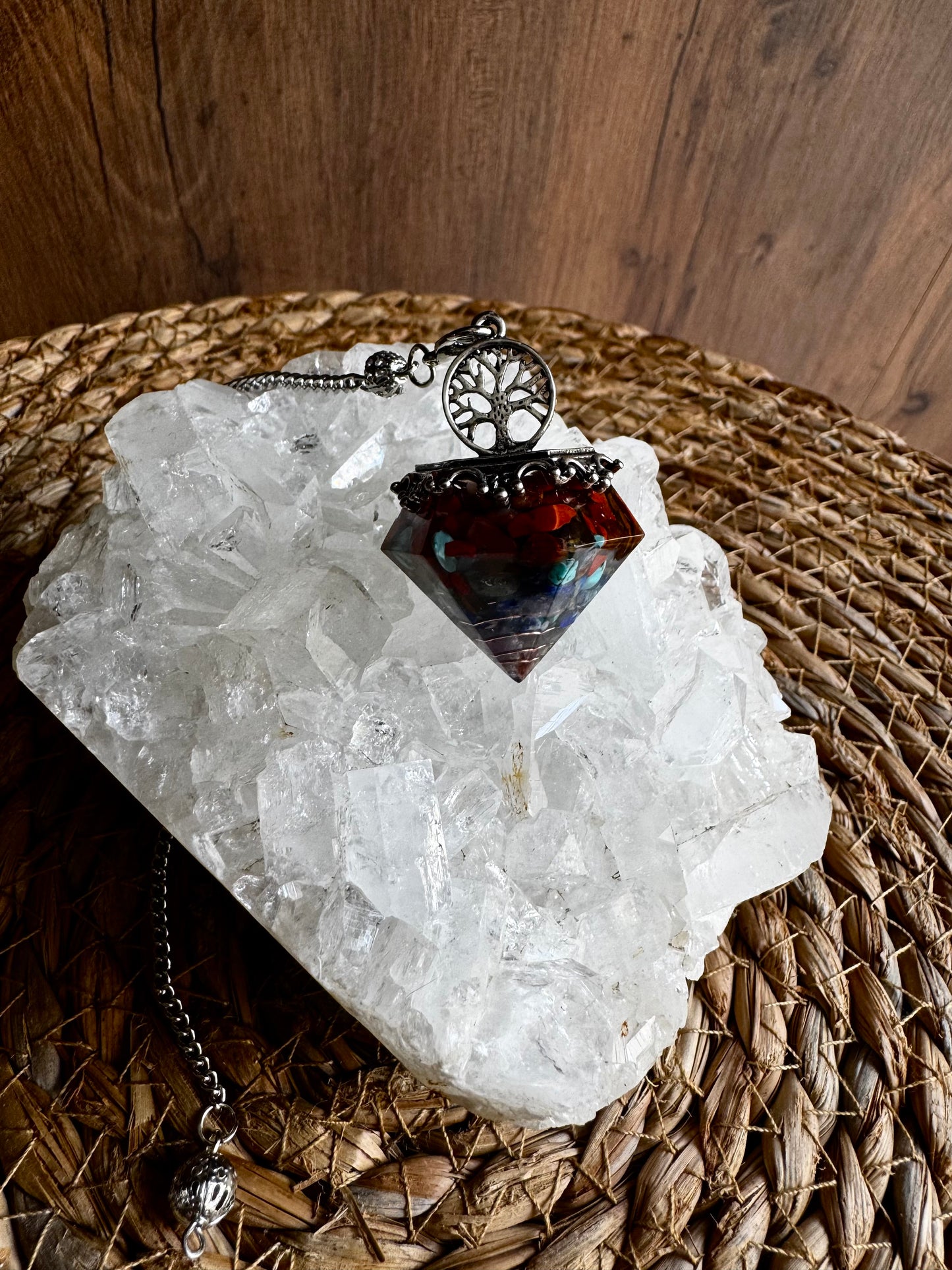 🌿 Péndulo Orgonita con Árbol de la Vida – Equilibrio, energía y conexión universal 🌿