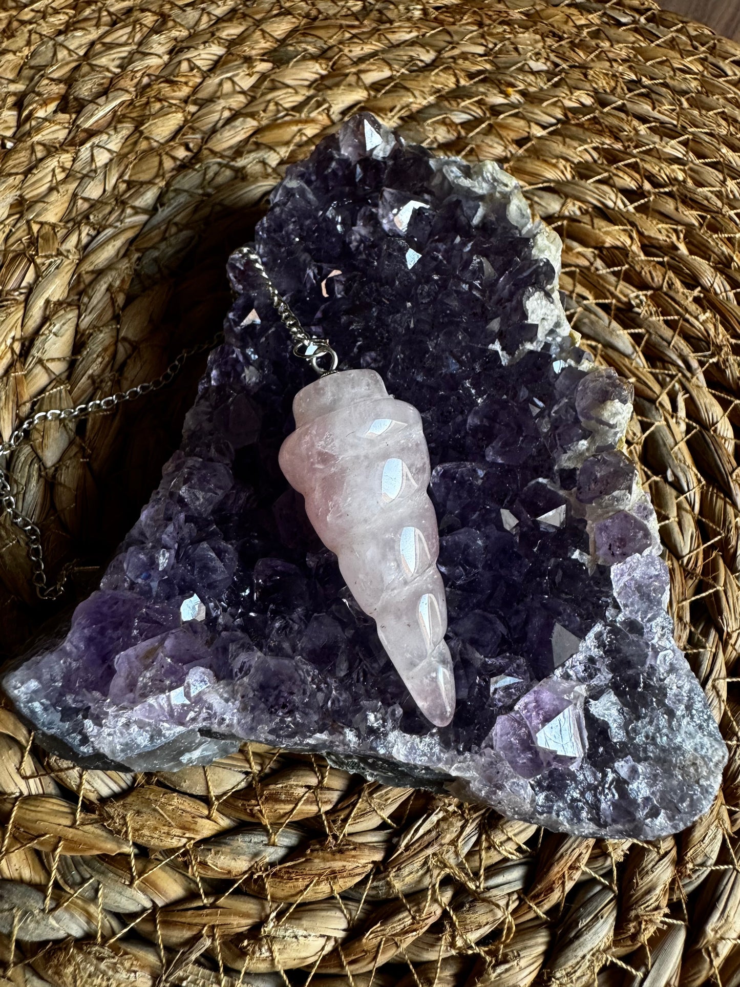 💗 Péndulo Espiral de Cuarzo Rosa – Amor, calma y armonía interior 💗