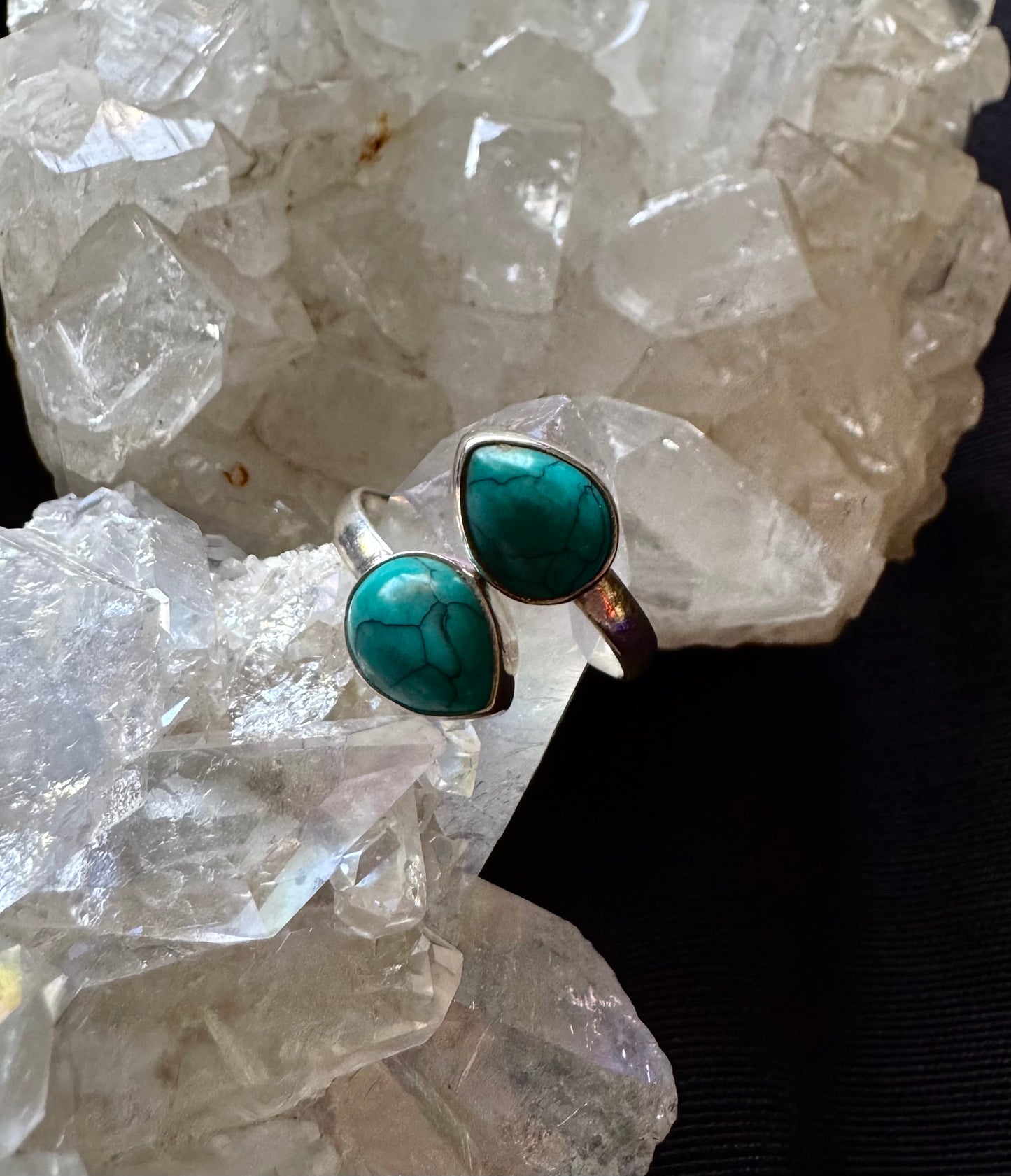 💍✨ Anillo Ajustable de plata y Turquesa Doble ✨💍