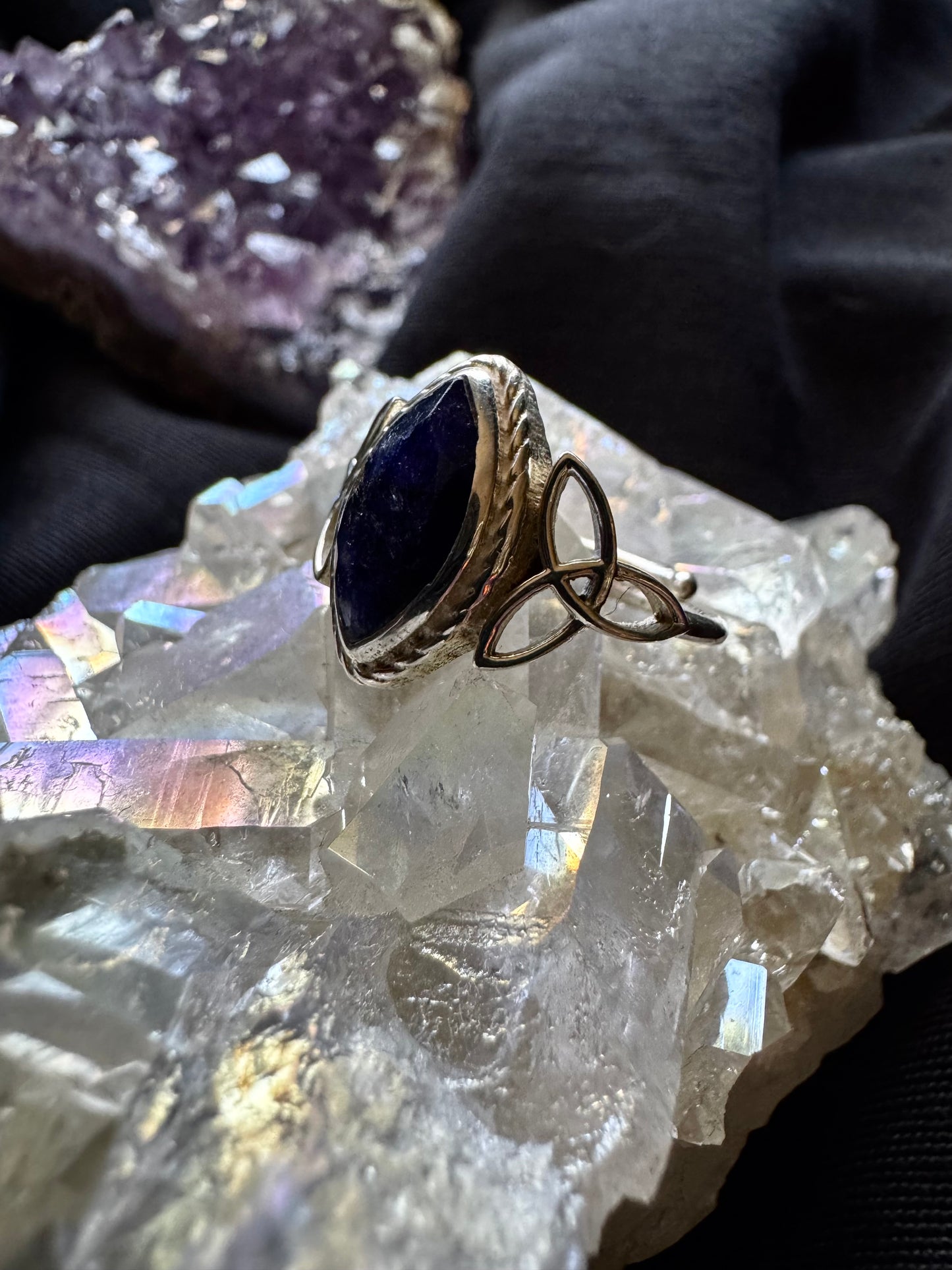 💍💙 Anillo Ajustable de Zafiro con Triqueta doble de plata 💙💍