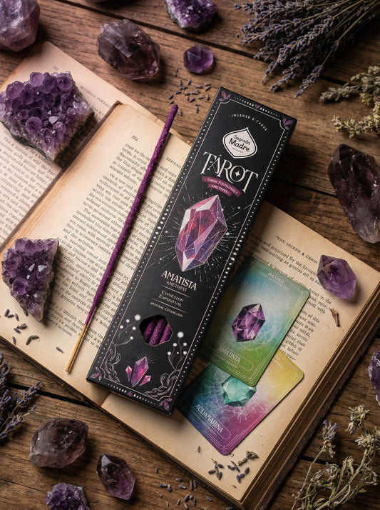 Incienso Tarot Gemas Amatista Sagrada Madre – Violeta y Lavanda | Ritual de Calma y Protección