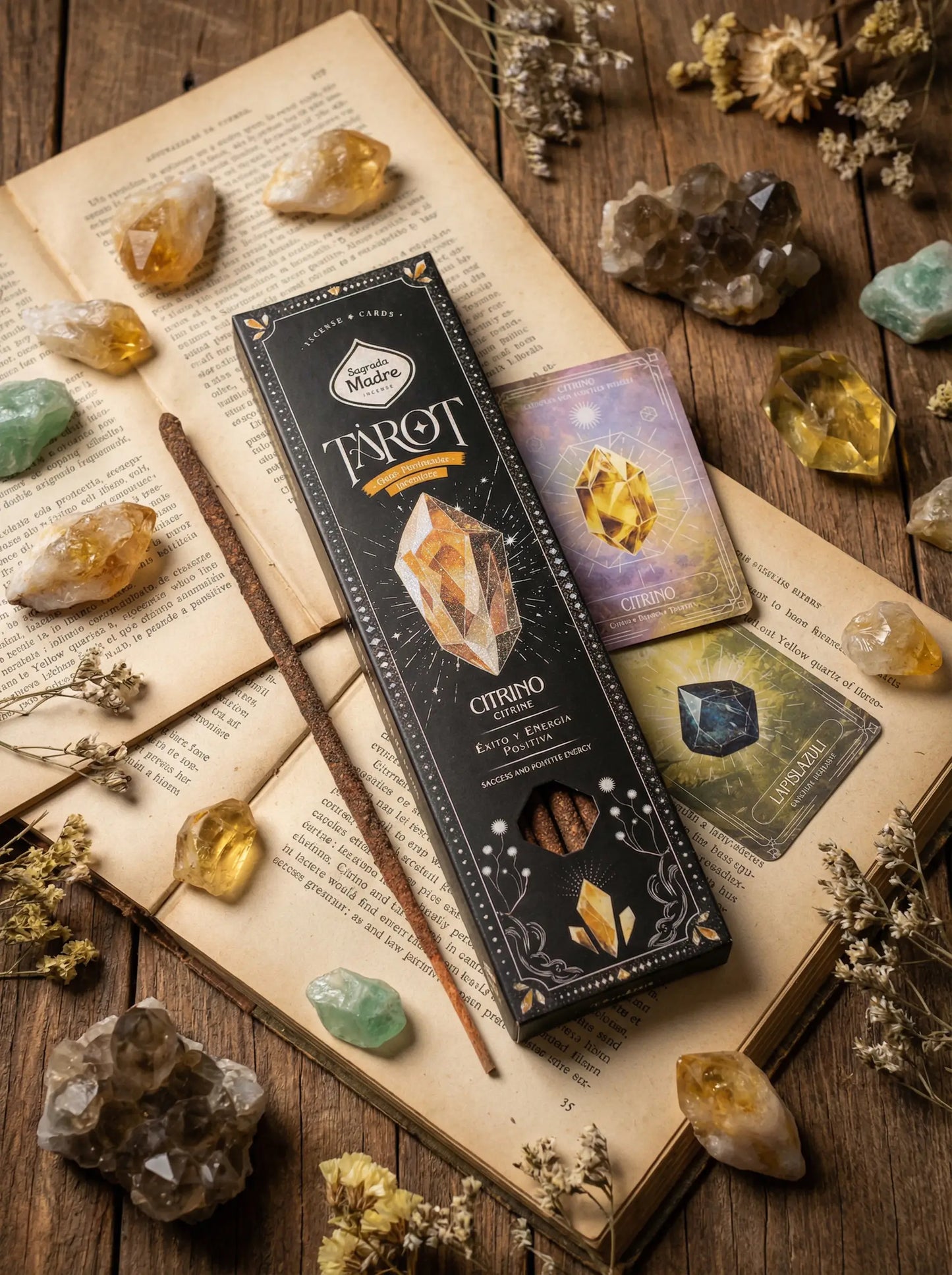 Incienso Tarot Gemas Citrino Sagrada Madre – Naranja y Especias | Abundancia y Energía