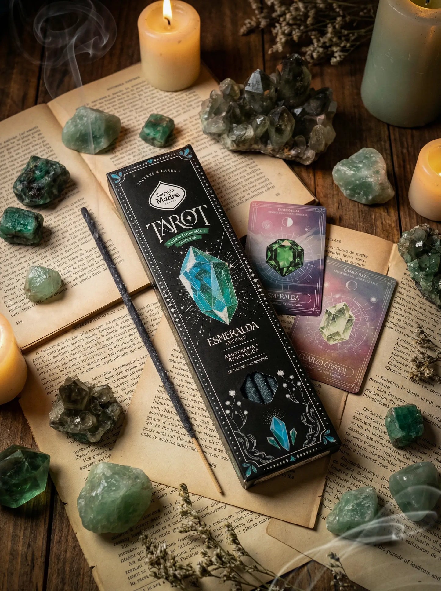 Incienso Tarot Gemas Esmeralda Sagrada Madre – Limón y Lavanda | Prosperidad y Equilibrio
