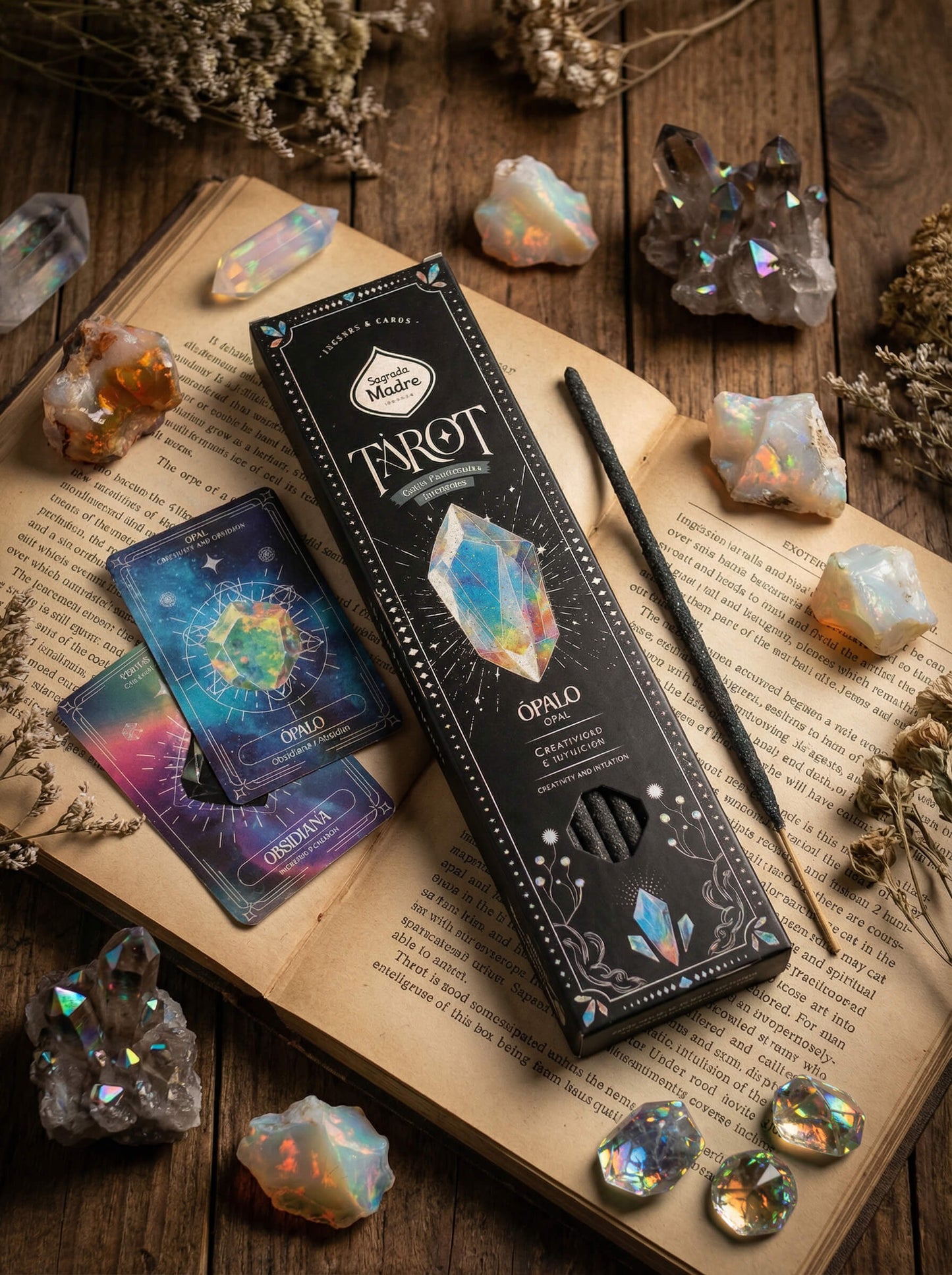 Incienso Tarot Gemas Ópalo Sagrada Madre – Olíbano y Mirra | Protección y Conexión Espiritual
