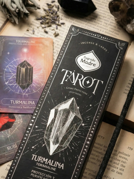 Incienso Tarot Gemas Turmalina Sagrada Madre – Mirra y Jazmín | Protección y Limpieza Energética