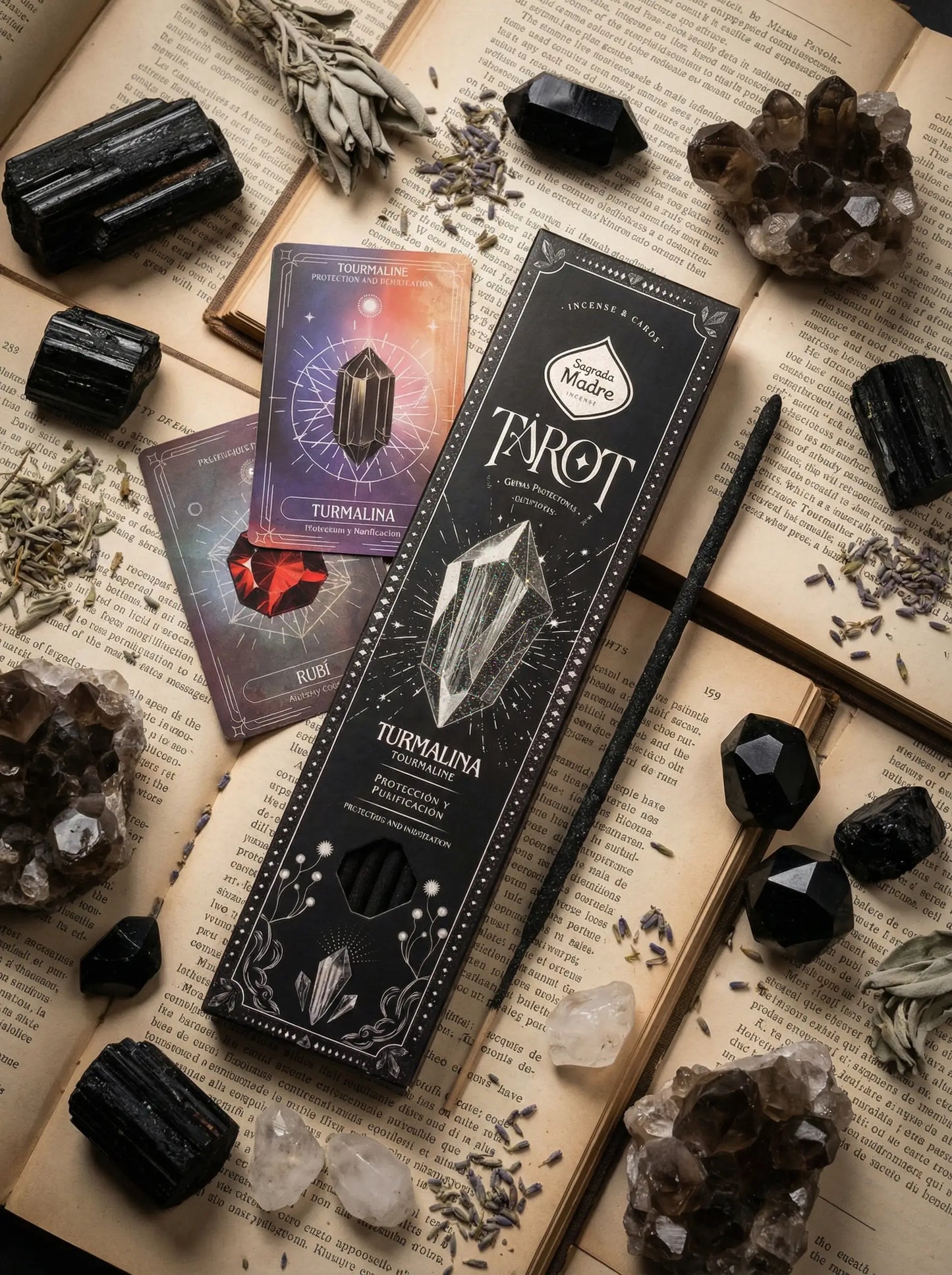 Incienso Tarot Gemas Turmalina Sagrada Madre – Mirra y Jazmín | Protección y Limpieza Energética