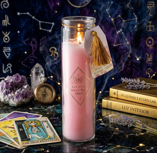 Vela Ritual Rosa Mística con Cuarzo Rosa – Amor, Sanación y Atracción 💖✨